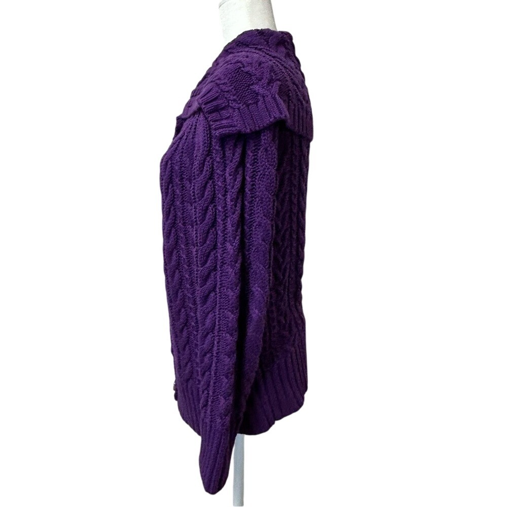 Lands' End Purple Chunky Cable Knit Sweater Button Up Women's Size Medium - Picture 4 of 6